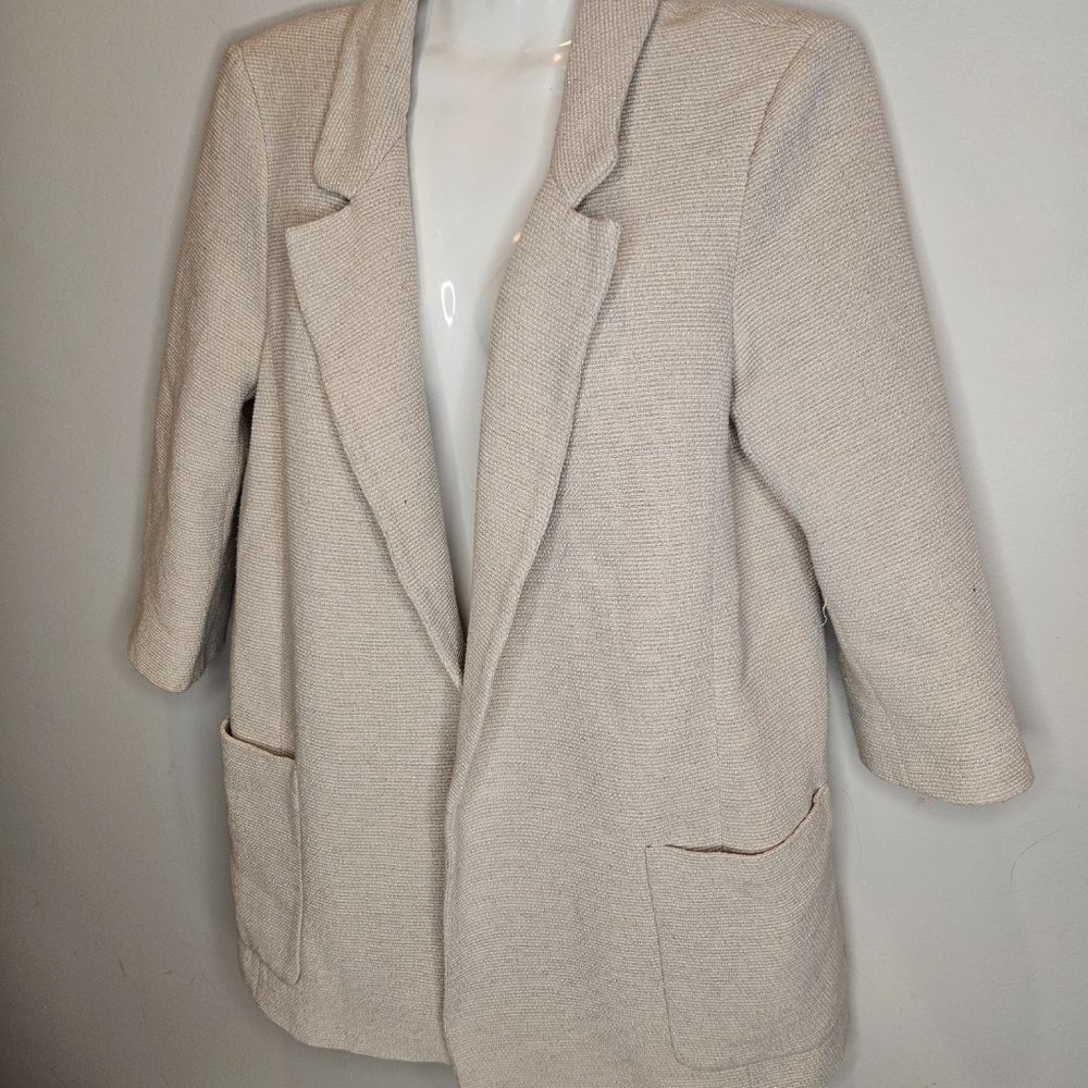 Zara Sweater Blazer Jacket Loose Fit Boho Ivory Beige Buttons Pockets Women's XS